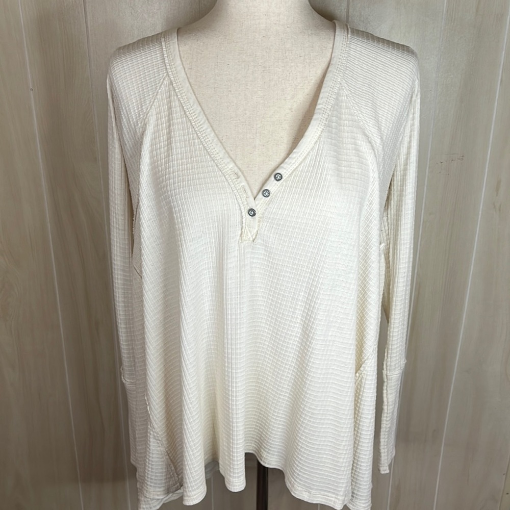 We The Free waffle knit loose fit Henley small cream color
